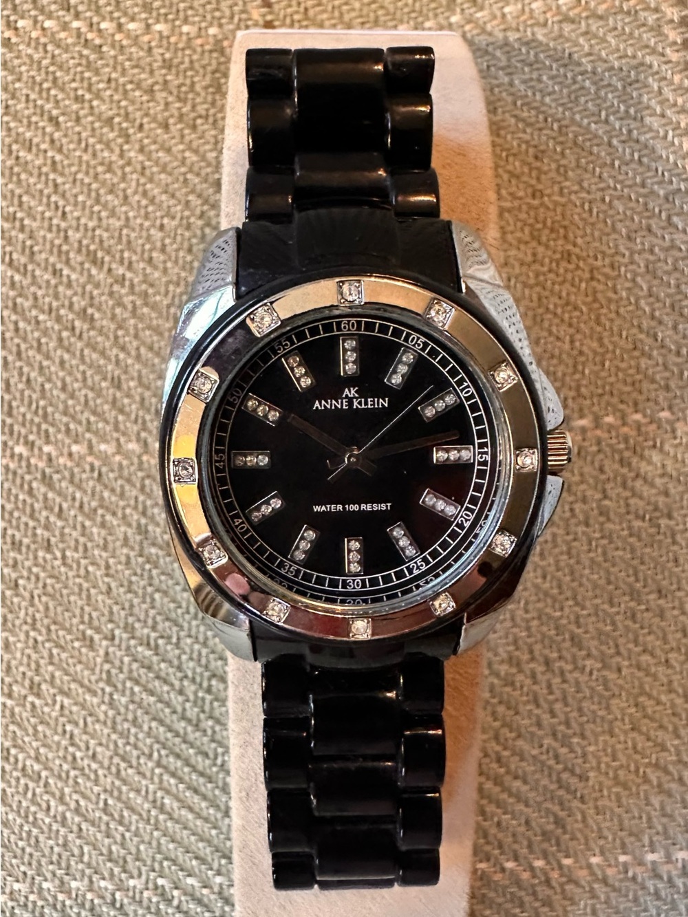 Anne Klein Black Ceramic Crystal Accent Watch